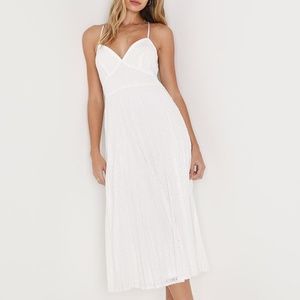 Lulu's Vision of Elegance White Sequin Pleated Midi Dress